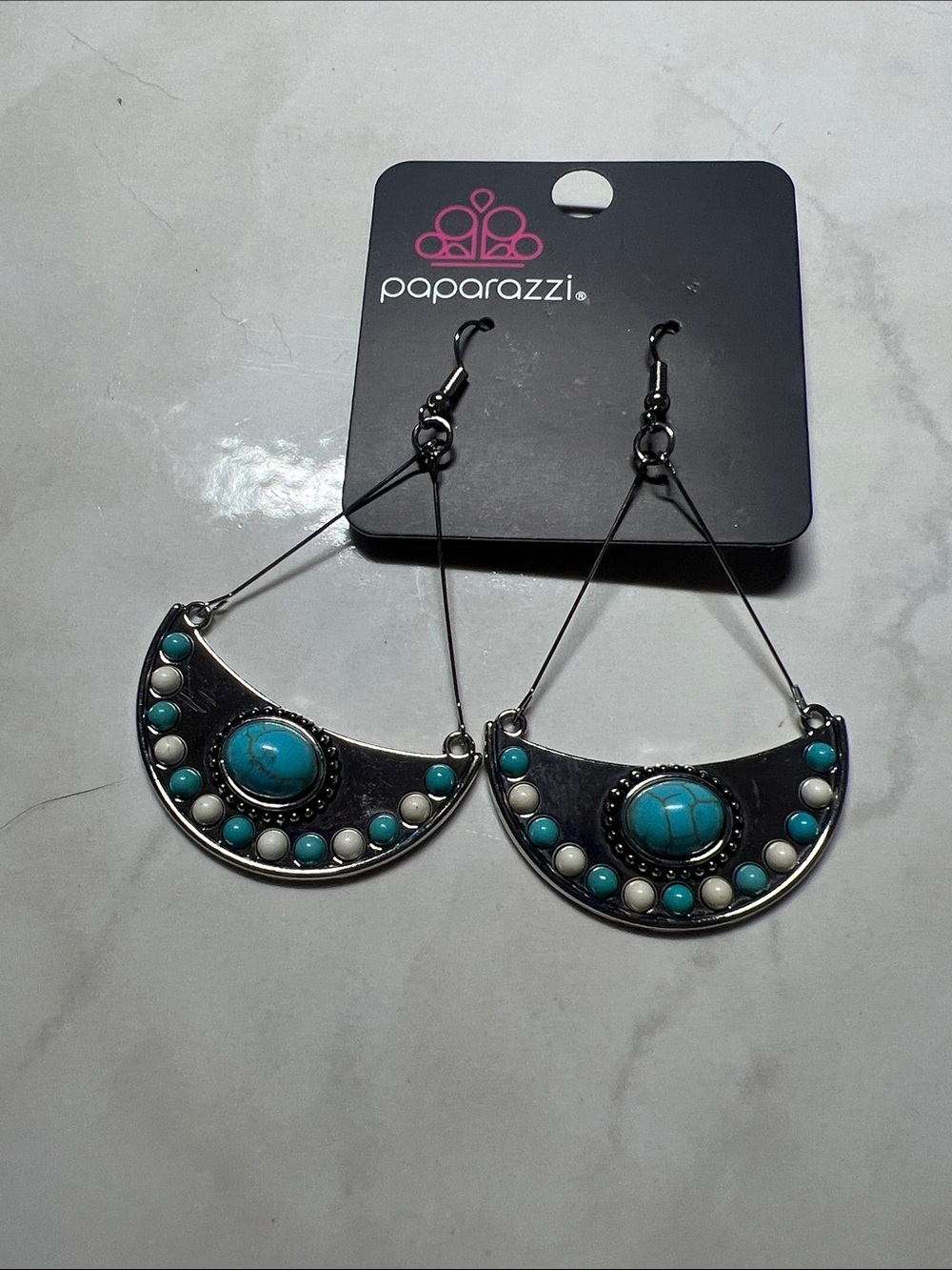Paparazzi Turquoise and White Crescent Statement Earrings